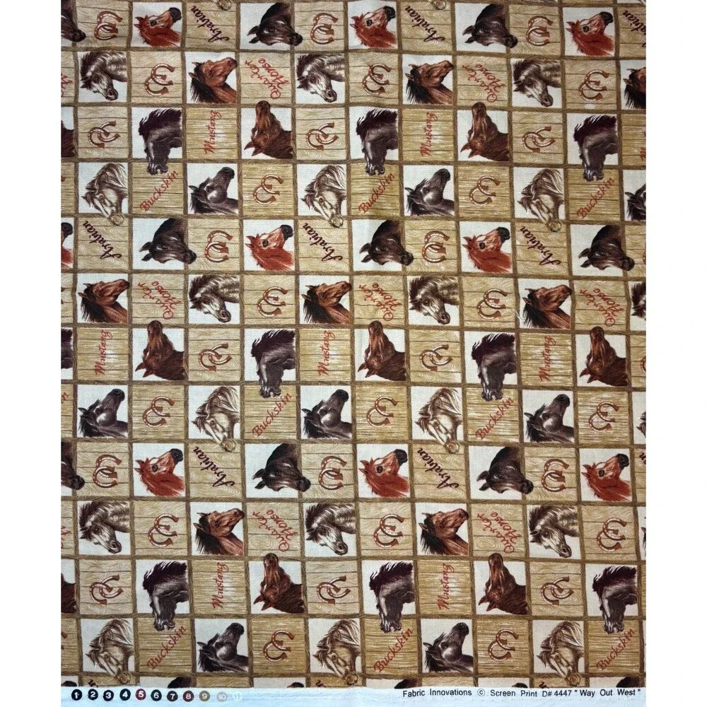 Vintage Fabric Innovations Way Out West Horse Cotton Fabric 29.5